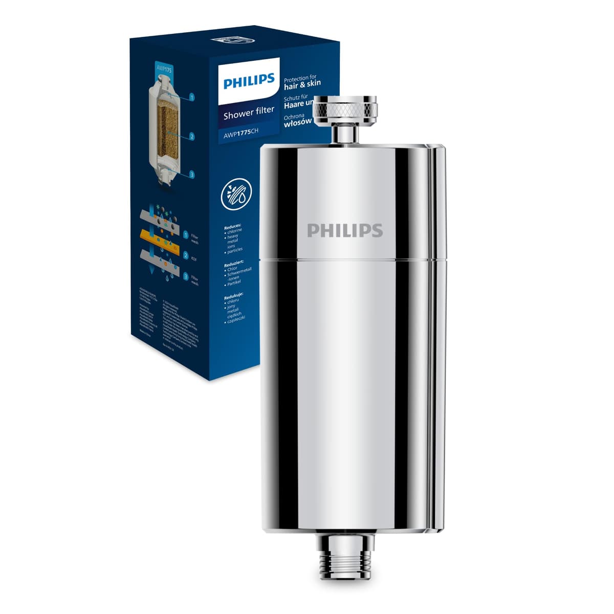 Philips Water Filtro de ducha en línea + 1 cartucho de repuesto, reduce el CLORO hasta un 99%, compatible con todas las mangueras y grifos estándar, capacidad de filtración 50 000 L por filtro — view 7