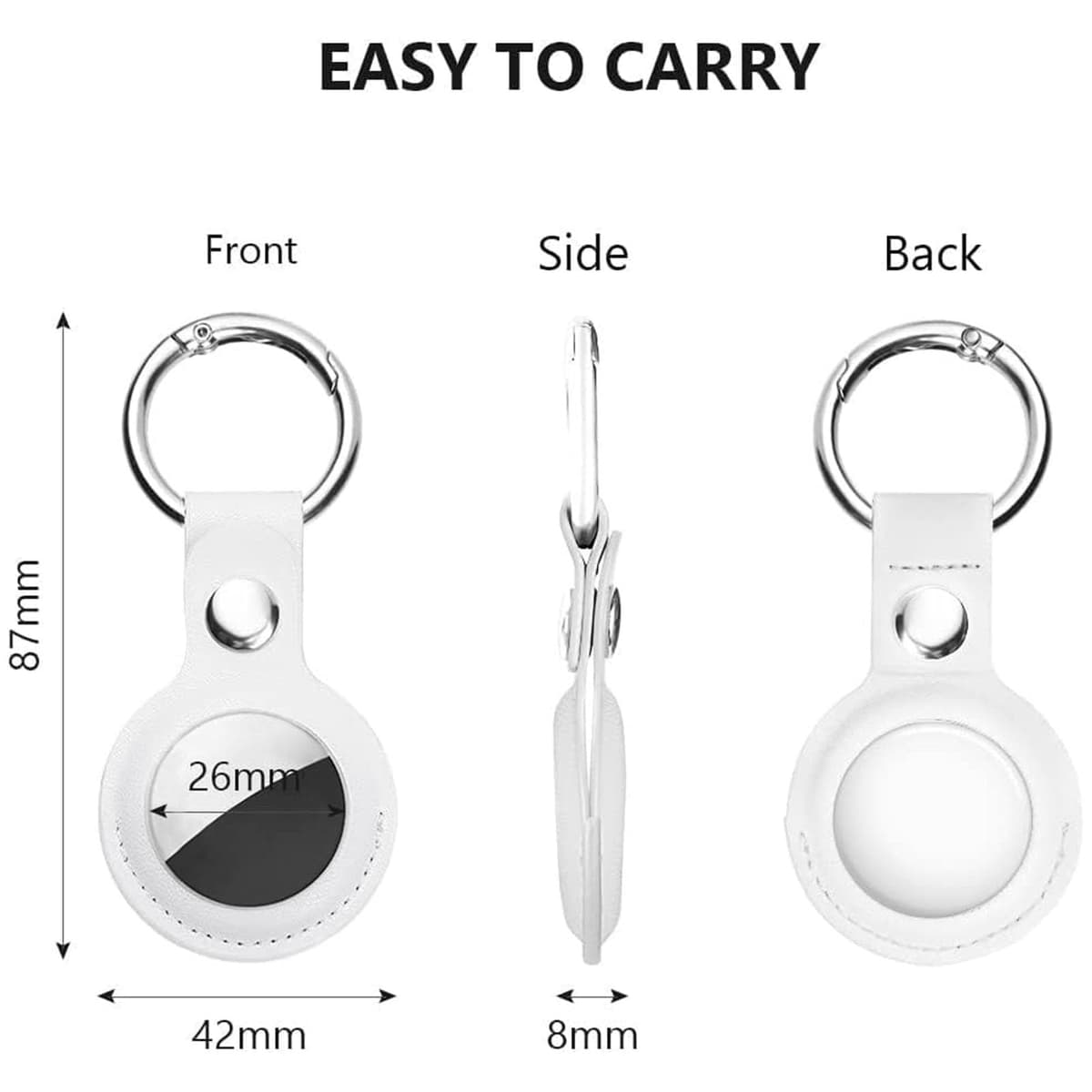 Ainiv Protective Case for Apple Airtags, 1 Pack White PU Leather Keyring Case, Tracker Cover for AirTags, Pet Dog Cat Collar Locator Tracker Cover, Key Finder Case for AirTag — view 2