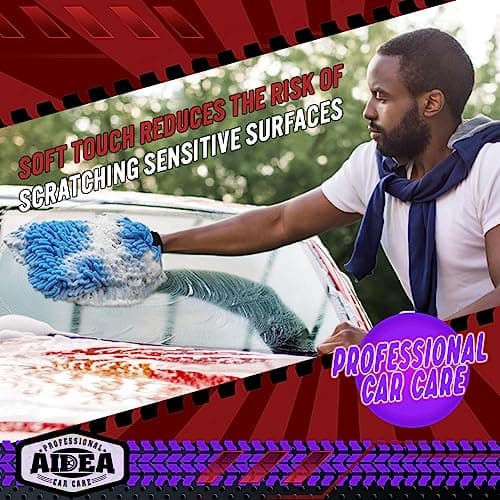 AIDEA Car Wash Mitt Microfiber, 2PK, Car Wash Brush, Blue, 8''X12'' — view 3