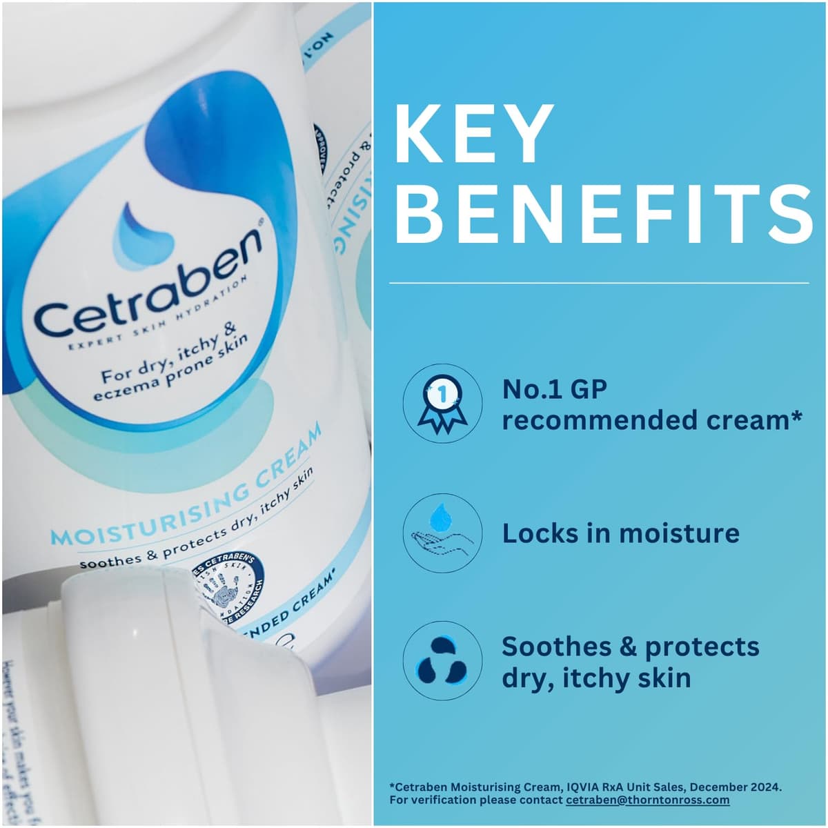 Cetraben Moisturising Cream, For Dry, Itchy, Sensitive & Eczema-Prone Skin, Soothe, Moisturise, Hydrate, & Protect, Dermatological Moisturiser,Daily Use on the Body, Fragrance Free, 1 x 475ml — view 2