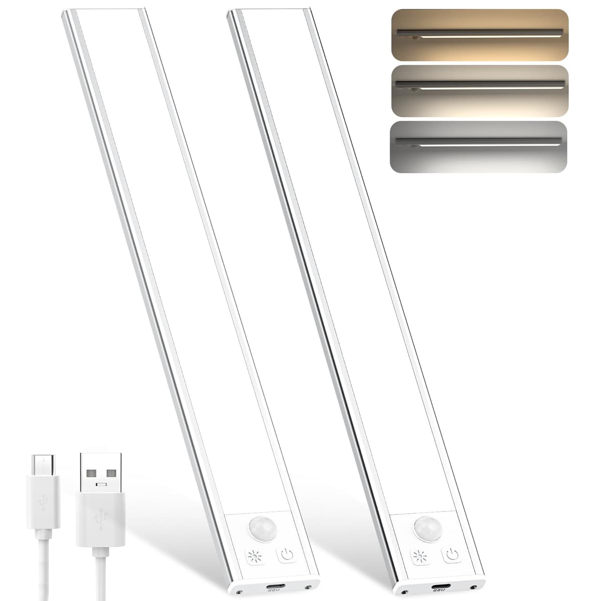 OUILA Under Cabinet Kitchen Lights, 64 LED [2 Pack] 3 Color Stepless Dimming Motion Sensor Lights Indoor, 1000mAh USB-C Rechargeable LED Lights for Cupboard, Kitchen — view 20