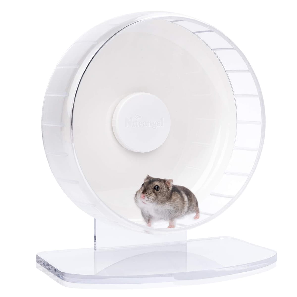 Niteangel Super Silent Hamster Exercise Wheels - Quiet Spinner Hamster Running Wheels with Adjustable Stand for Hedgehog Gerbils Mice Or Other Small Animals (Large, Transparent) — view 18