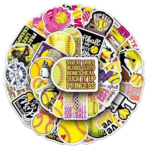 50 PCS Softball Stickers, Waterproof Vinyl Softball Sports Motivational Decals for Laptop, Luggage, Skateboard, Phone, Fridge, Trendy Stickers for Teens, Adults, Boys and Girls(Softball) — view 2