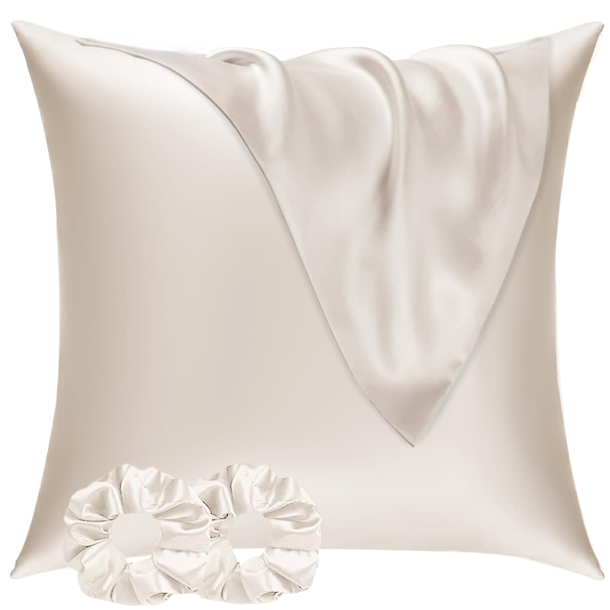 Vielit 2 Pack Satin Pillowcase for Hair and Skin Cooling,Soft as Silk Pillowcase for Hair and Skin,Easier Care than Silk Pillow Case Beige 50x75cm Gifts for Women Envelope & 2 Scrunchies — view 63