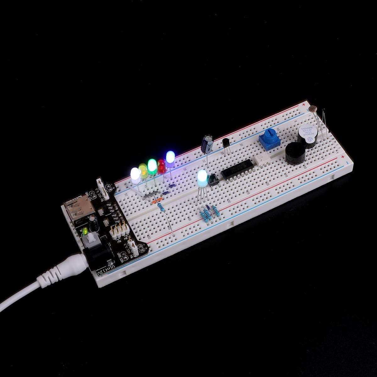 ELEGOO Electronics Fun Kit with Power Supply Module, Jumper Wire, Precision Potentiometer, 830 tie-points Breadboard for Arduino, Raspberry Pi, STM32, Datesheet Available — view 7