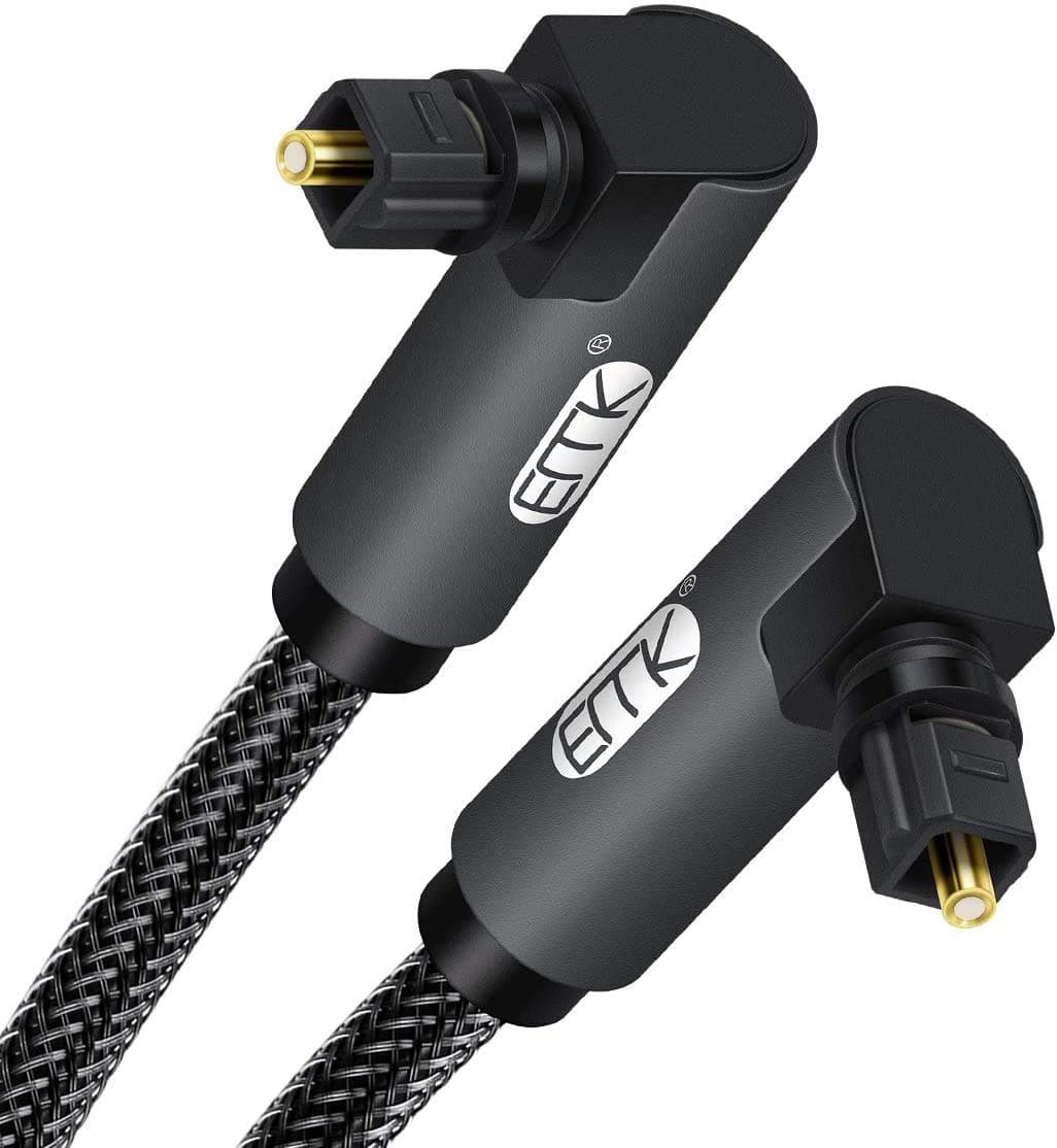 EMK Cable óptico de ángulo recto, cable de fibra óptica de enchufe Toslink giratorio de 90 grados para reproductor de Blu-Ray, barra de sonido, HDTV, PS3/PS4, Xbox (1,5M, Cable Óptico 90°, Negro) — view 9