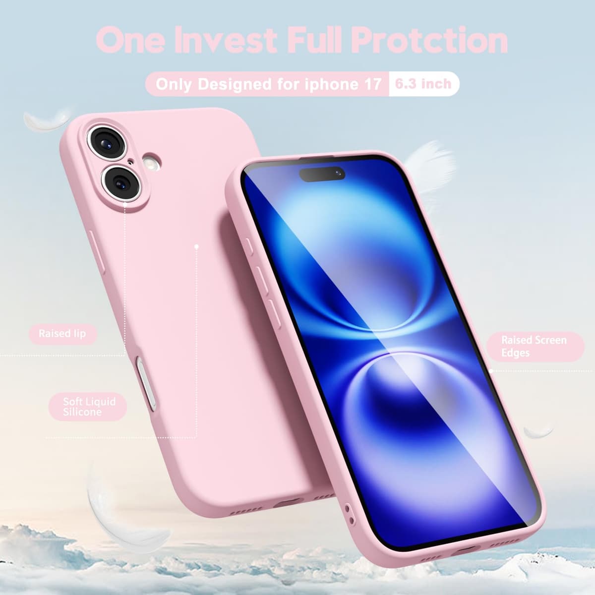 oakxco for iPhone 17 Pro Max Phone Case Liquid Silicone, Cute Thin Slim Grip Soft Rubber Gel for Women Men, Smooth Matte TPU Plain Solid Color Girly Simple Case with Camera Cover, Light Pink — view 1463