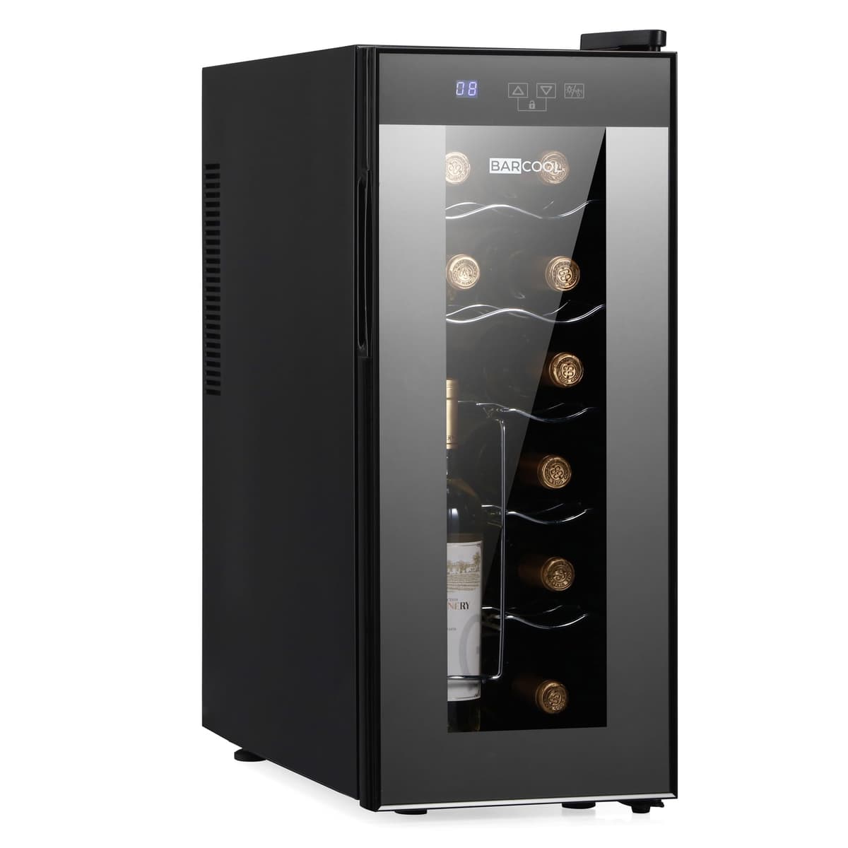 Barcool VINO12 – Table-Top Slim Wine Cooler Fridge Black | 5-18°C | 12 Bottle Wine Fridge | LED + Digital Display | UV-Tempered Glass Door Drinks Cellar | Single-Zone