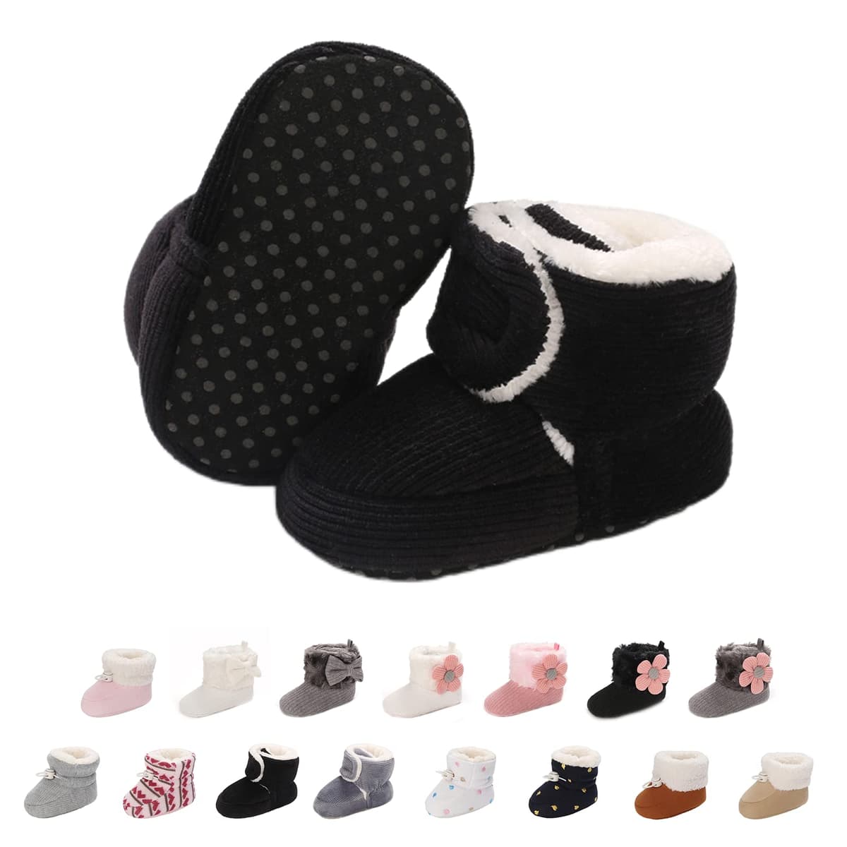 Baby Winter Warm Fleece Bootie, Newborn Non-Slip Soft Sole Winter Shoes Sock Shoes Cute Adjustable Crawling Shoes Prewalker Boots for Girls Boys Toddler 0-18 Months — view 11