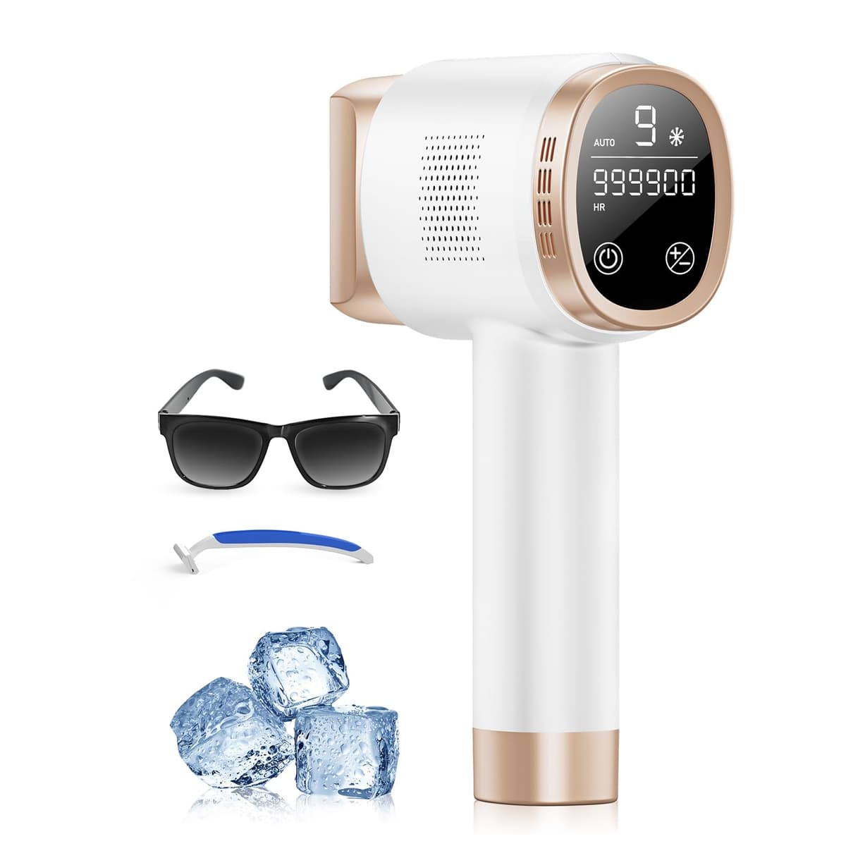 21J Depiladora Laser con Función de Refrigeración, 600-1200NM Depiladora Luz Pulsada con 9 Niveles de Energía, Pantalla Táctil LCD para Mujer y Hombre, Bikini, Axilas, Cara, Cuerpo Blanco