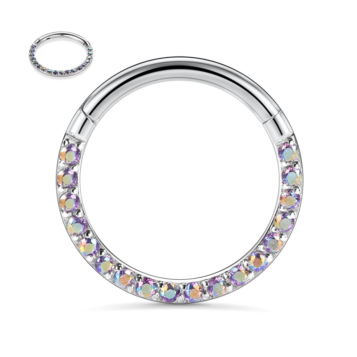 hengkaixuan CZ Opal Septum Jewellery Daith Ring Conch Hoop Seamless Clicker Ring Surgical Steel Rook Tragus Conch Piercing Jewellery Small Hoop Earring Nose Hoop Ring