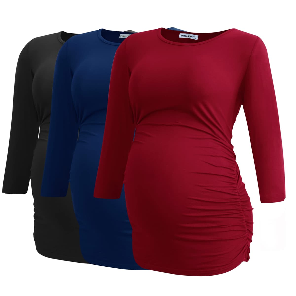 Smallshow Maternity Clothing Tops Side Ruched Pregnancy Clothes for Women 3-Pack — view 14