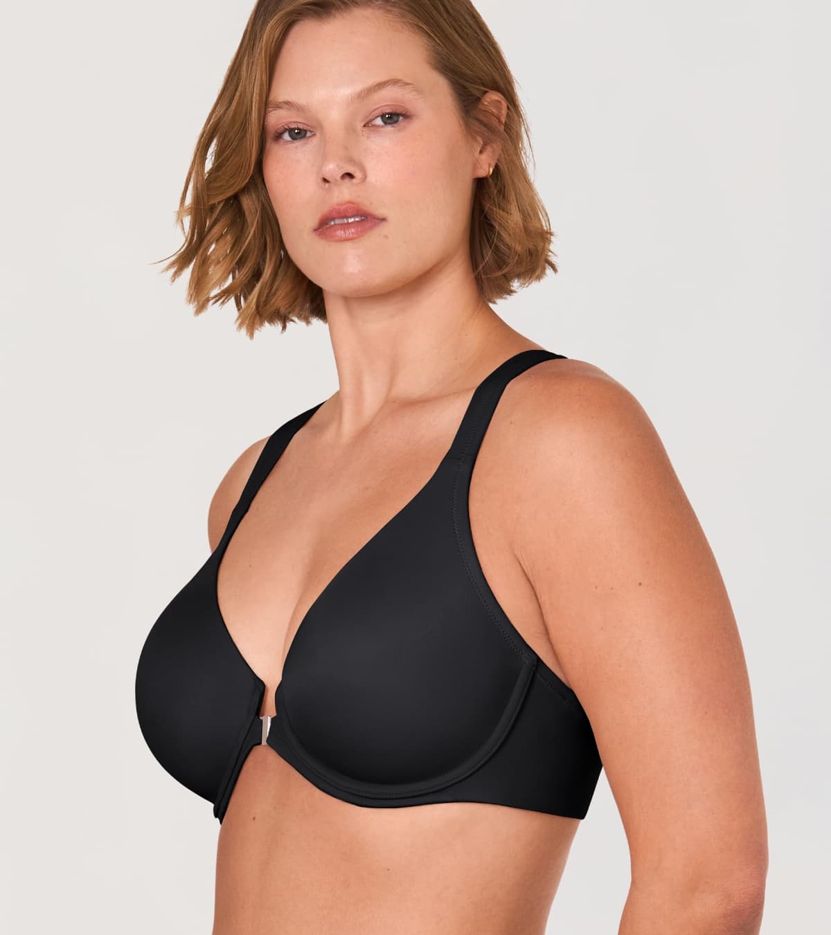 Delimira Women's Front Fastening Bras Seamless Unlined Racer Back Plus Size Underwired Plunge Bra — view 2