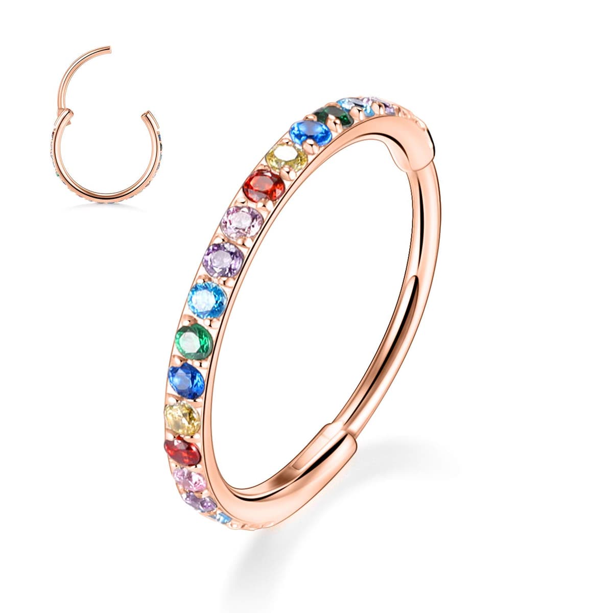 hengkaixuan CZ/Opal Nose Rings Conch Jewellery Septum Clicker 316L Surgical Steel Segment Ring Helix Cartilage Earrings Hoop Daith Tragus Rook Piercing Jewellery