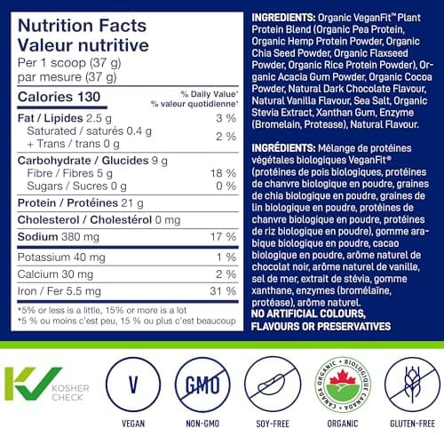 LEANFIT ORGANIC PLANT-BASED PROTEIN, Natural Chocolate - Vegan, Soy Free, Gluten Free, Dairy Free, Sugar Free - 21g Protein, 19 Servings, 715g Tub — view 4