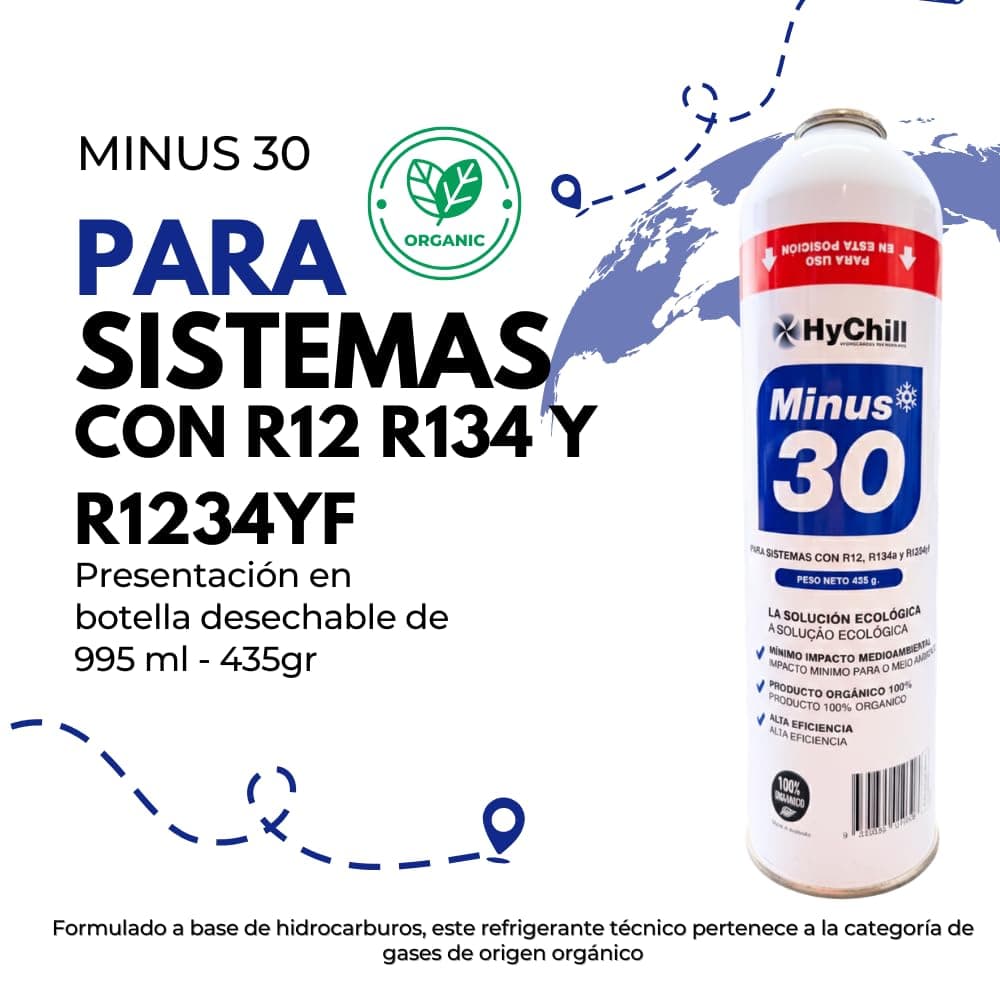 Minus 30 Refrigerante Técnico 995ml 425gr | Gas Ecológico para Aire Acondicionado y Frío Automoción | Alta Eficiencia Uso Profesional (1 ENVASE + LLAVE) — view 3