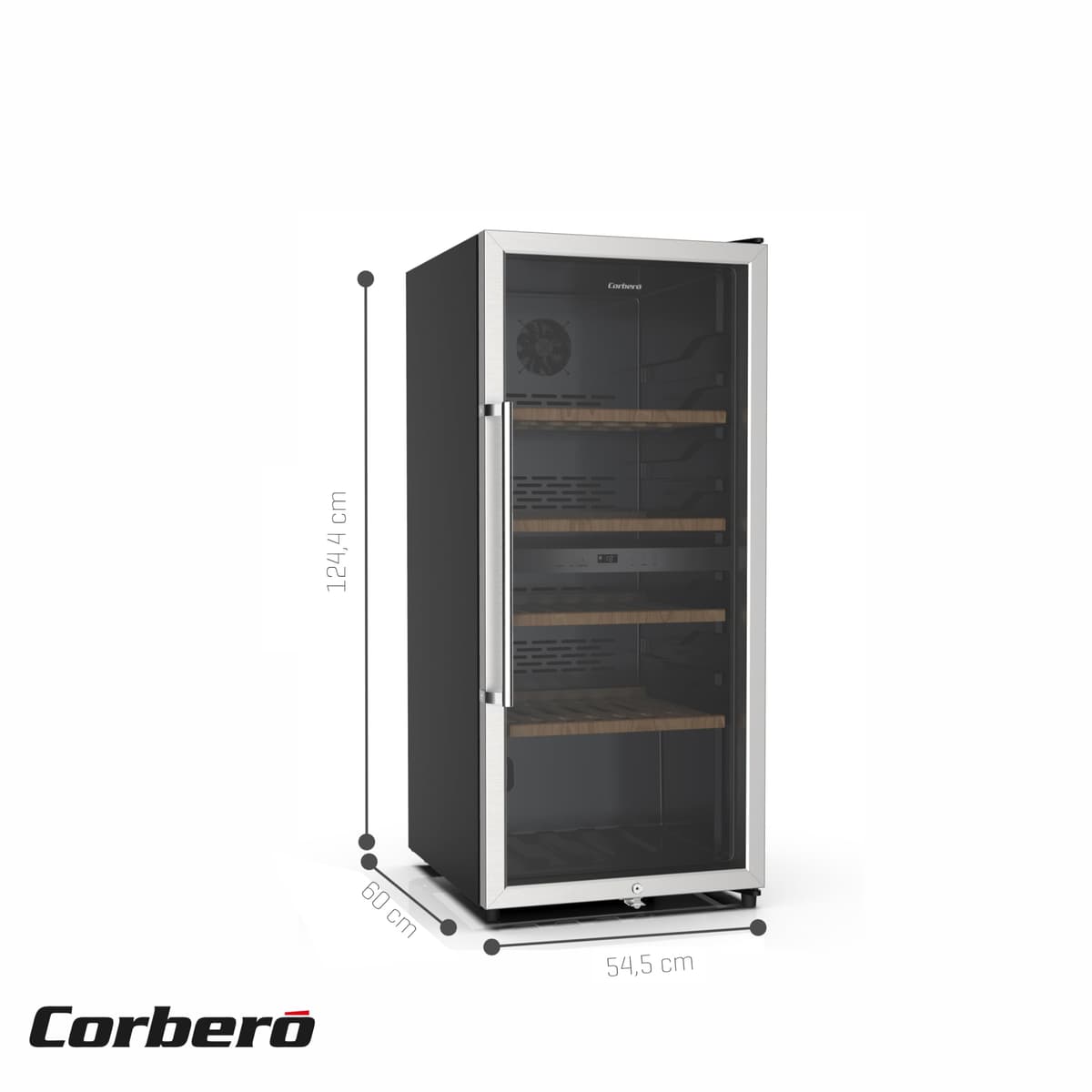 Corberó - Vinoteca CFKWC91SWDZ | 200L | 91 Botellas | Estático Con Ventilador | Doble Zona | Nevera para vino con Luz LED | 4 Estantes de Madera | 45Db | Negro Puerta Cristal — view 2