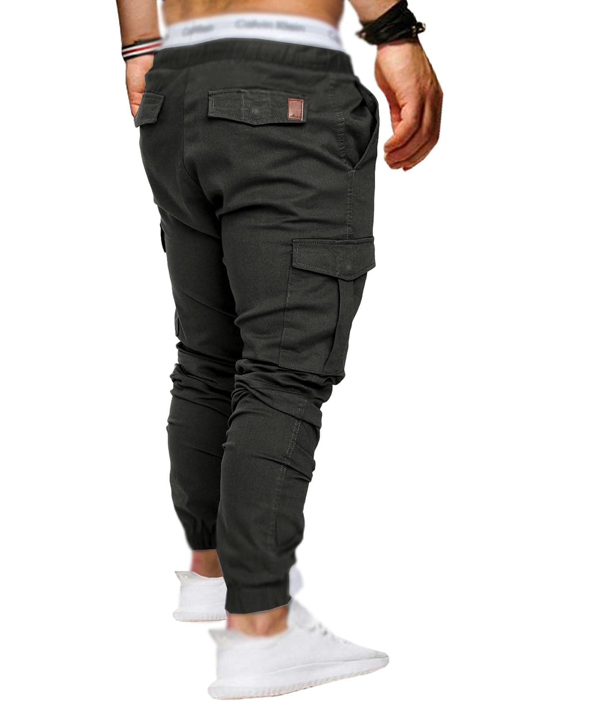 SOMTHRON Hombre Pantalón Cinturón de Cintura elástico Pantalones de chándal de algodón Largo Jogging Pantalones de Carga Deportiva de Talla Grande Jogger Slim Fit Pantalones — view 2
