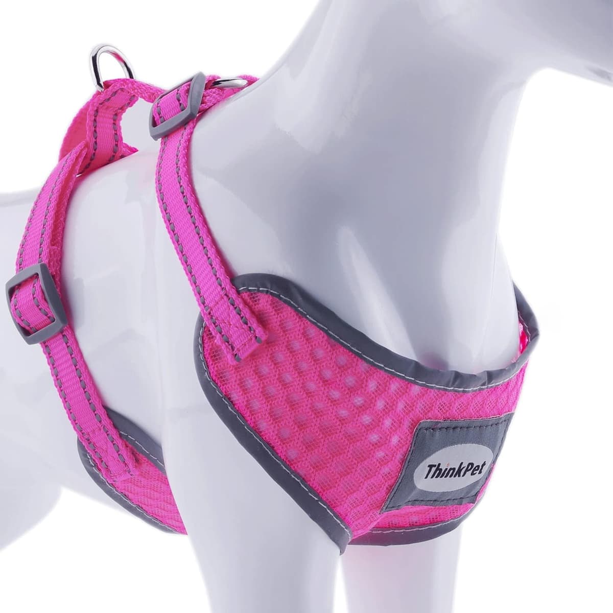 ThinkPet Reflective Breathable Soft Air Mesh No Pull Puppy Choke Free Over Head Vest Ventilation Harness for Puppy Small Medium Dogs (Black,L) — view 18