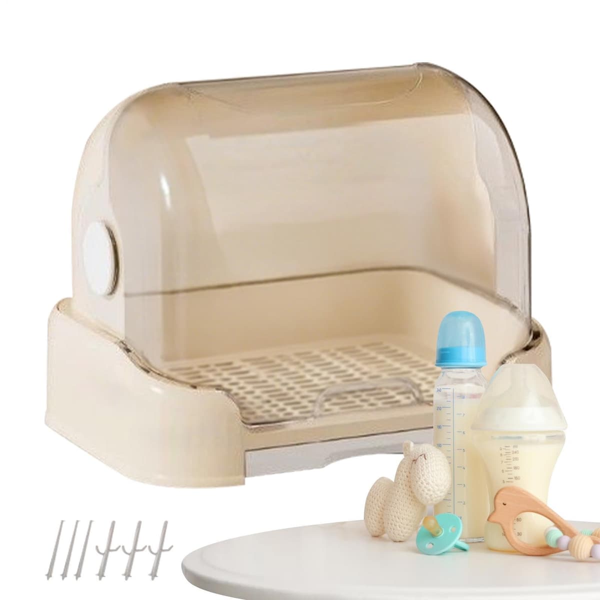 Dustproof Bottle Storage, Tod-dler Bottles Storage Box, Ba-by Bottle Drying Rack With Cover, Removable Holder Nursery Container, For Pacifier Dish Cup Tod-dler Cutlery — view 9