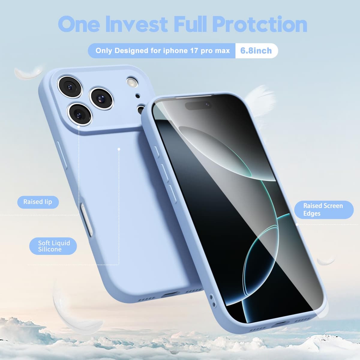 oakxco for iPhone 17 Pro Max Phone Case Liquid Silicone, Cute Thin Slim Grip Soft Rubber Gel for Women Men, Smooth Matte TPU Plain Solid Color Girly Simple Case with Camera Cover, Light Pink — view 1824