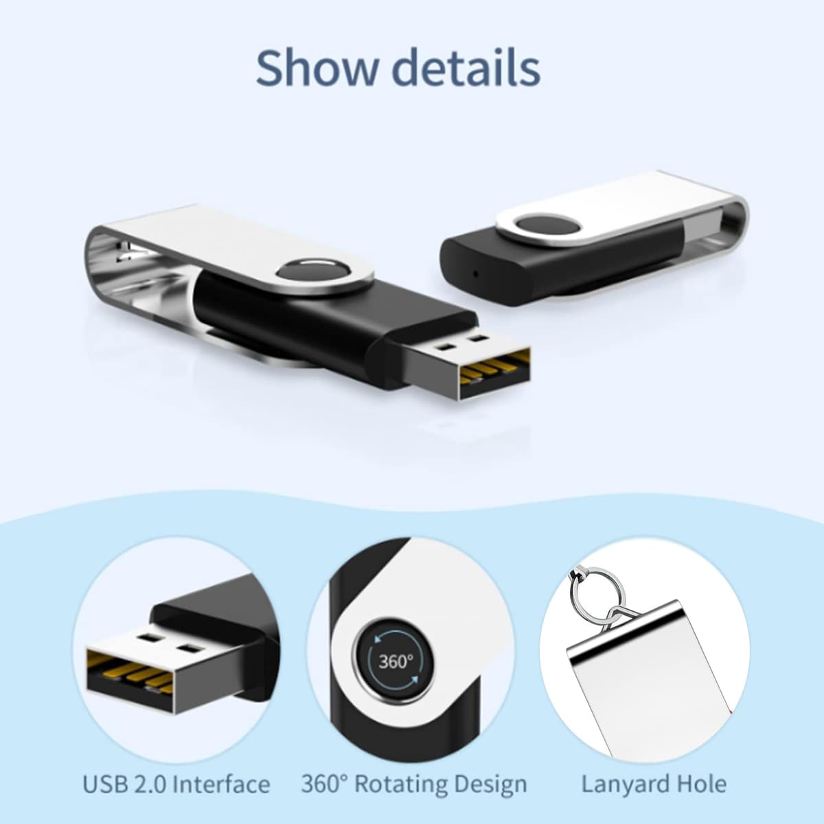 8GB USB Stick,SRVR 20Pack USB2.0 Swivel Thumb Drives Data Storage Jump Drive Zip Drive Memory Sticks External Devices with Led Indicator(Mixed Color With Lanyard) — view 6