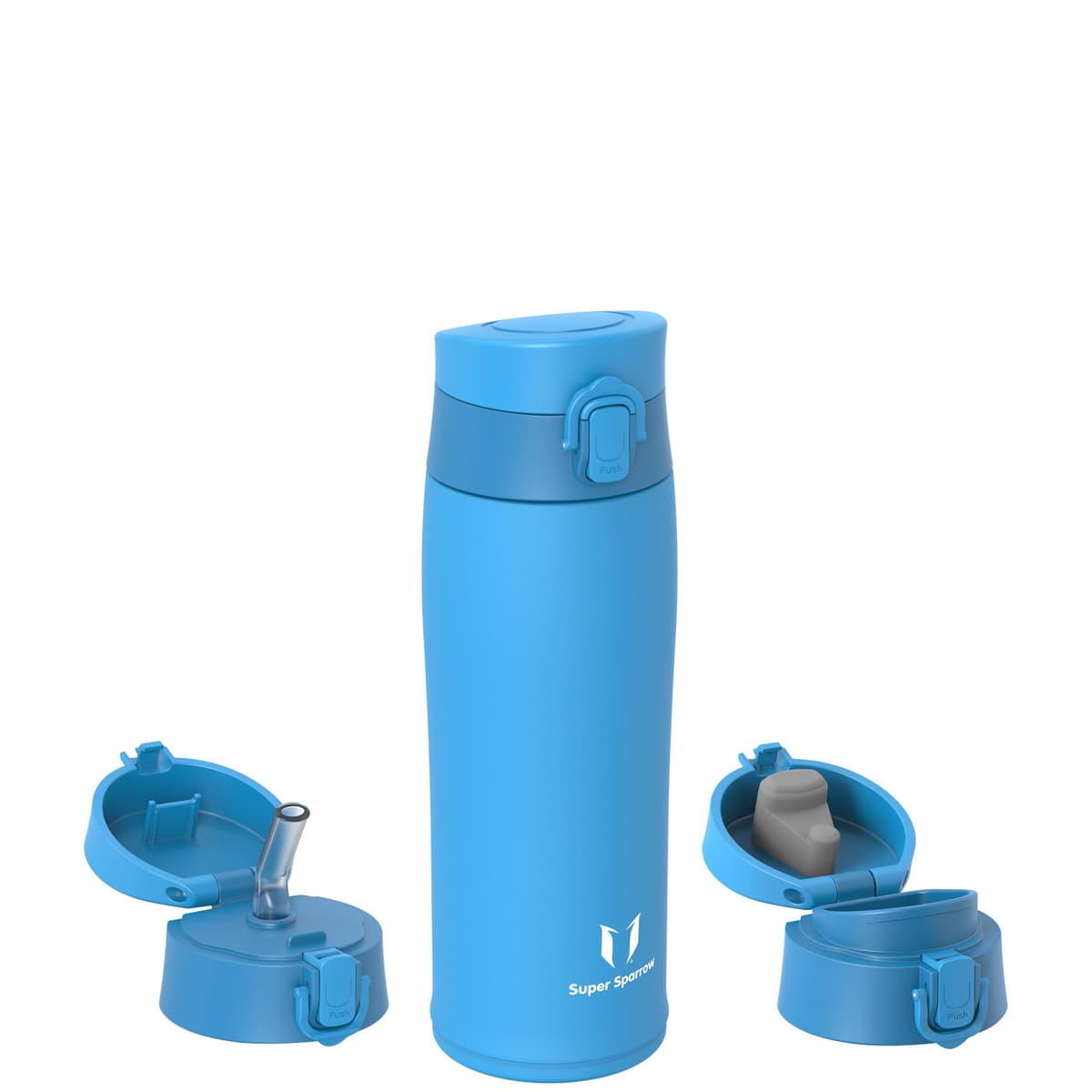 Super Sparrow Botella Agua Acero Inoxidable - Botella Termica - 350ml / 500ml / 750ml / 950ml - Termo Sin BPA, Botella de agua para niños - Incluye 2 Tapas : con Pajita y con Boquilla — view 2