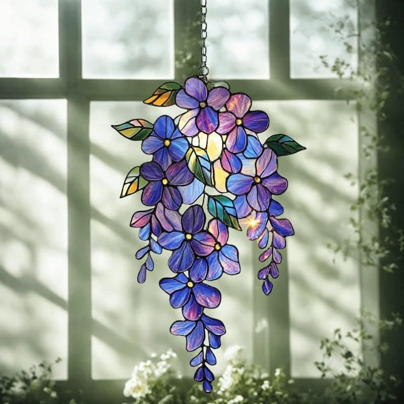 [2 Pack] Holographic Wisteria Acrylic Suncatcher, 5.91" x 5.91" Floral Window Decor with Rainbow Effect, Spring Garden Hanging Ornament for Mom & Home Decoration — view 3