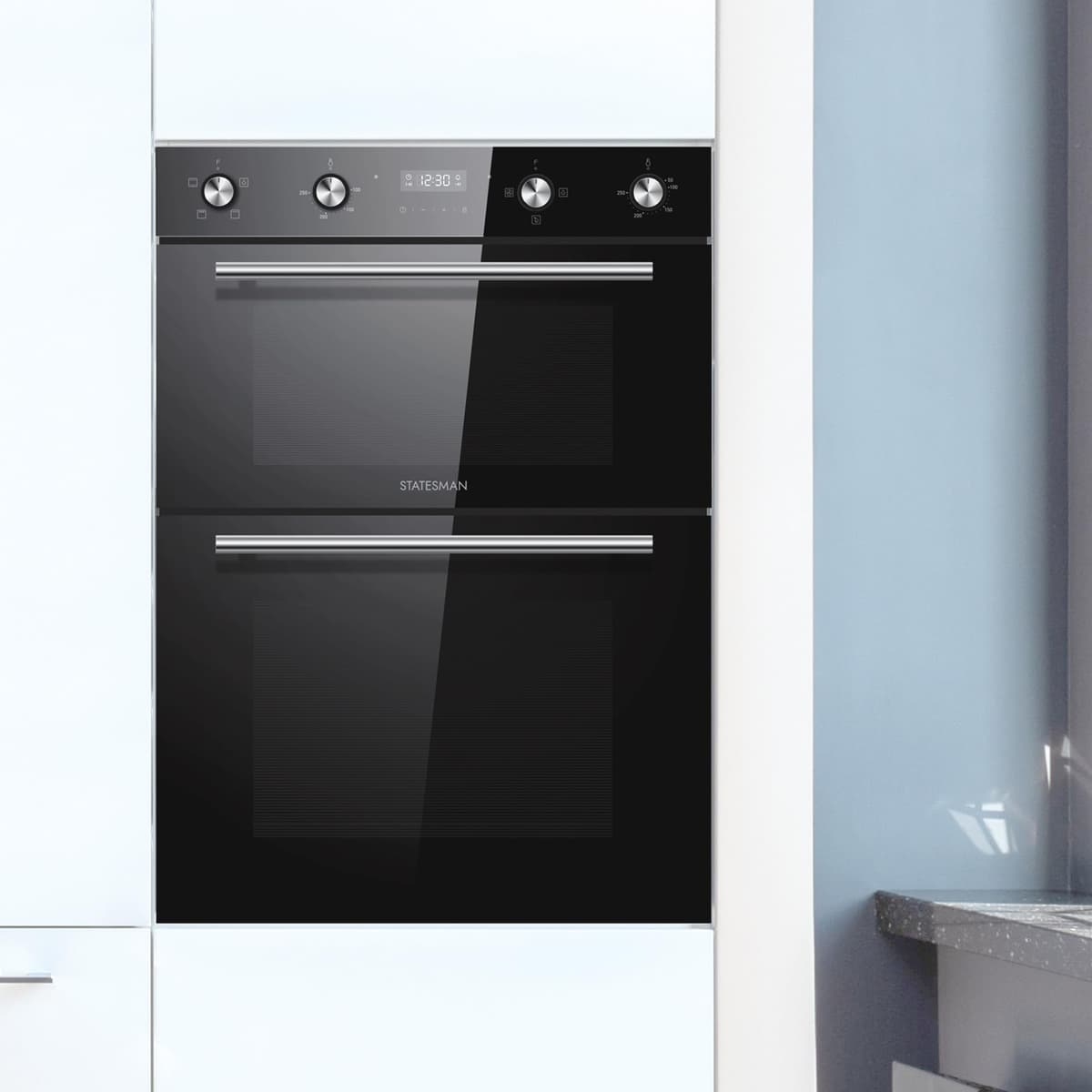 Statesman BDM373BL Built-In Double Oven, 3 Cooking Functions, LED Display, 35/70L, Black — view 2