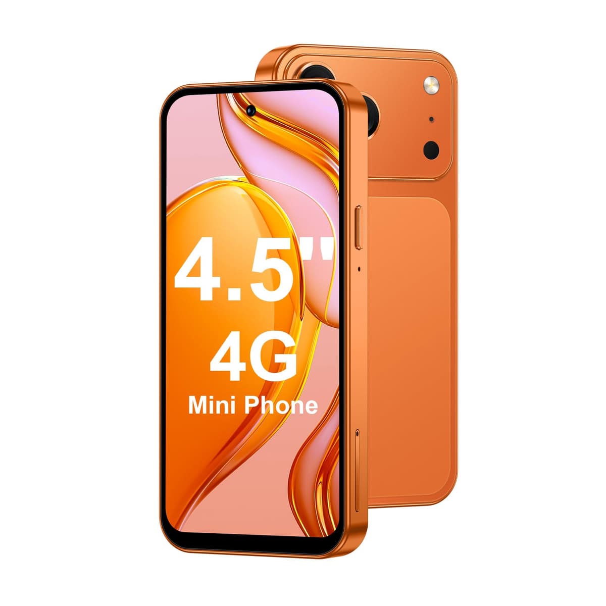 4.5'' Mini Phone 64GB Unlocked 4G Mobile Smartphone with 2000mAh Battery Compact Backup Mini Phone for Kids & Students Dual SIM Face ID Orange | 4.5'' HD Screen