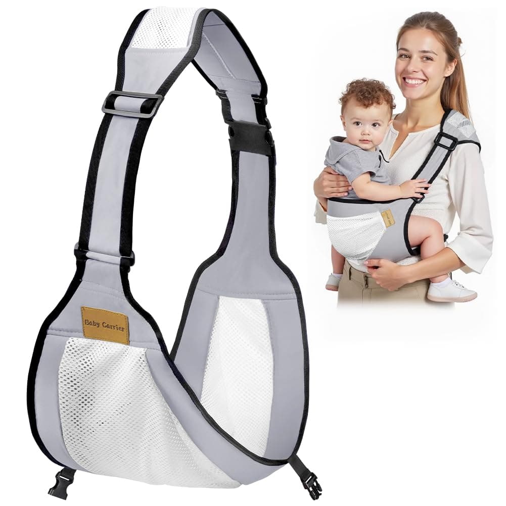 AOOWU Portabebés Portátil, Portabebés Ergonómico Transpirable para Bebés de 6 a 36Meses, Ajustable Portabebes Multifuncional, Plegable Portabebés para Bebés y Niños de Hasta 25kg (Gris)