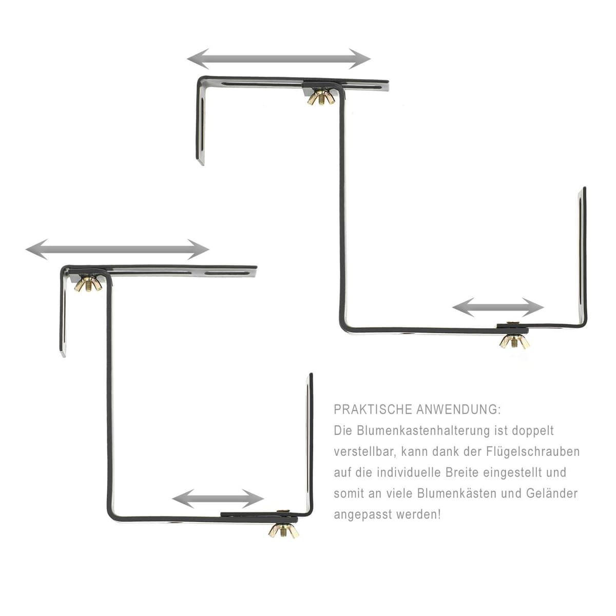 com-four® 4x Soporte de Maceteros para Parapetos y Barandas de Balcón - Soporte de Jardineras Universalmente Adecuado y Ajustable - Sin Perforar (04 piezas - antracita) — view 2