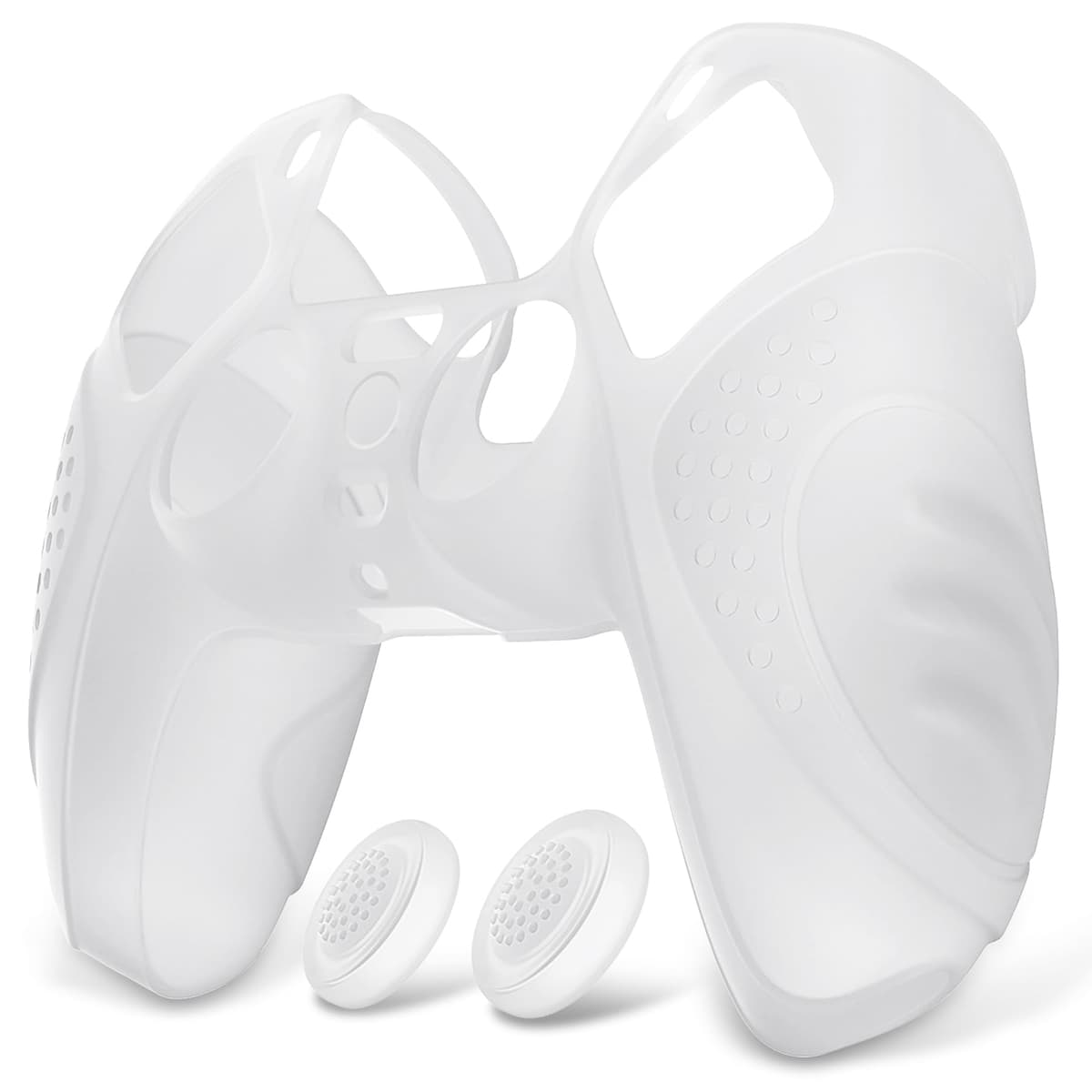 eXtremeRate PlayVital Guardian Edition Clear White Ergonomic Soft Anti-Slip Controller Silicone Case Cover for ps5, Rubber Protector Skins with Clear White Joystick Caps for ps5 Controller
