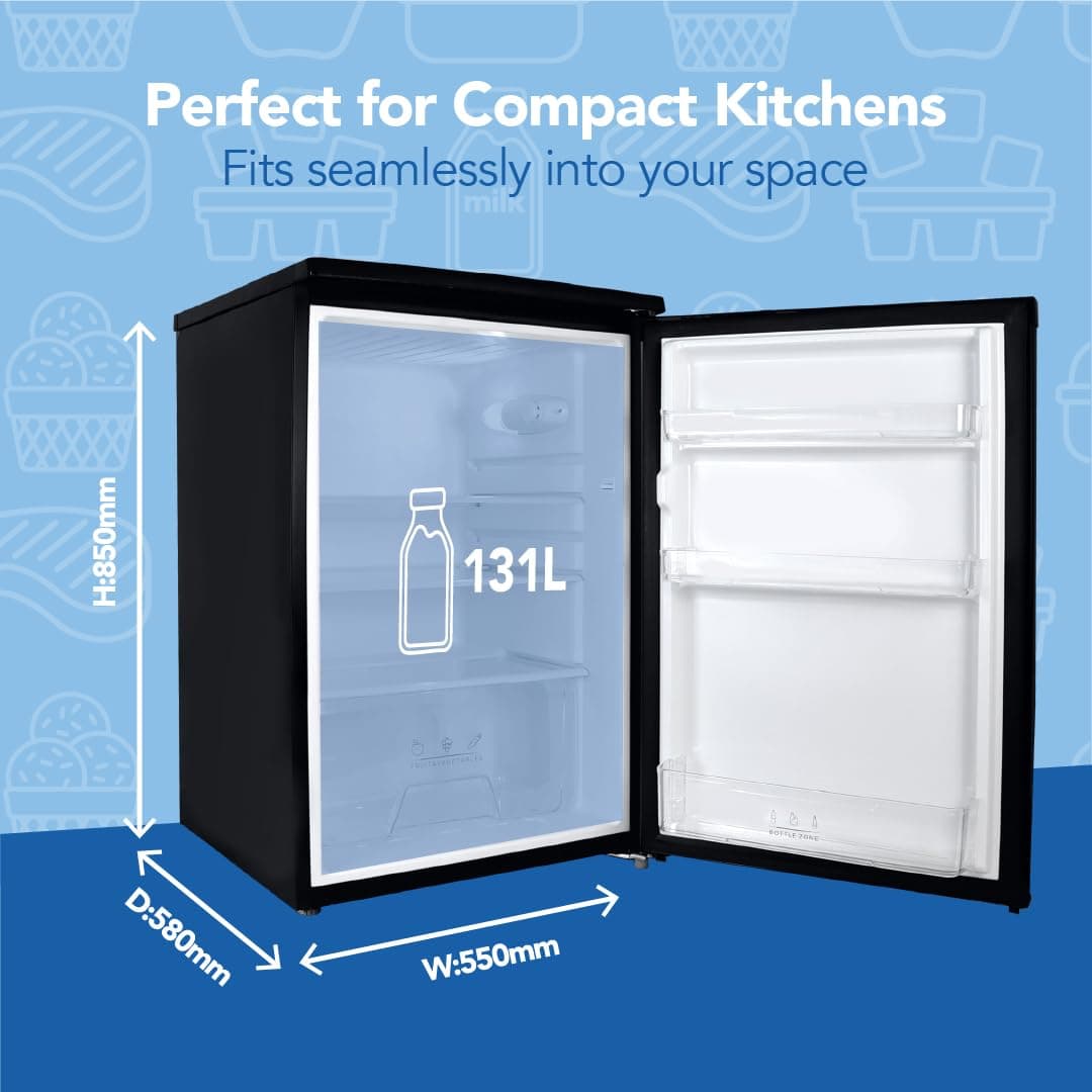 Igenix IG255B Freestanding Under Counter Larder Fridge with 2 Adjustable Glass Shelves, 1 Salad Drawer with Shelf On Top, Reversible Door, 131 Litre Capacity, 55 cm Wide, Black — view 4