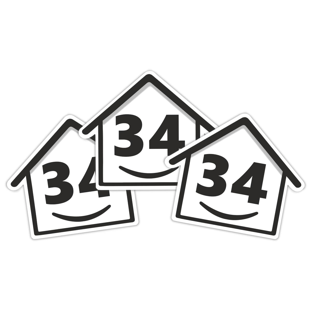 3 x Bin Numbers for Wheelie Bins, 1-99, 15cm ‘Happy House’ Design Dustbin Stickers, Easy Application Stick On Number Stickers - Weatherproof Self Adhesive Vinyl, Black (34)
