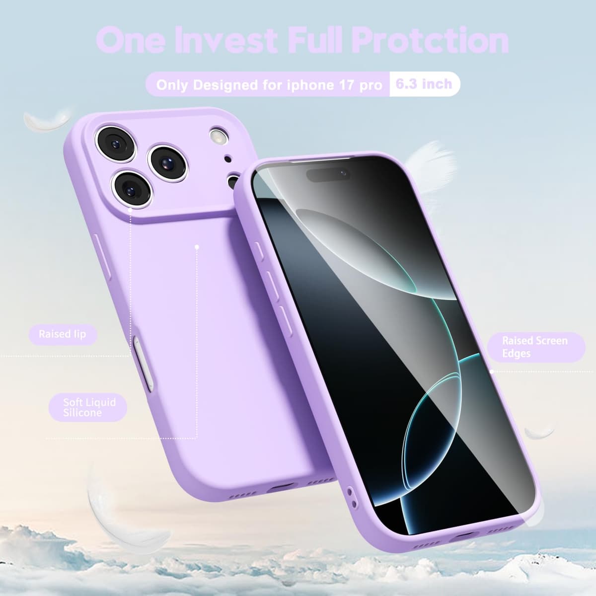 oakxco for iPhone 17 Pro Max Phone Case Liquid Silicone, Cute Thin Slim Grip Soft Rubber Gel for Women Men, Smooth Matte TPU Plain Solid Color Girly Simple Case with Camera Cover, Light Pink — view 1397