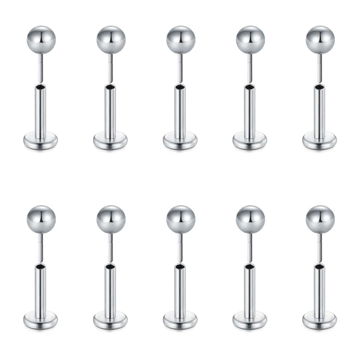 Briana Williams 10pcs 1.2mm 316L Acero Inoxidable Labret Labio Piercing Tragus Helix cartílago Pendiente Barbell Stud, 6-8 mm Longitud de la Barra — view 15