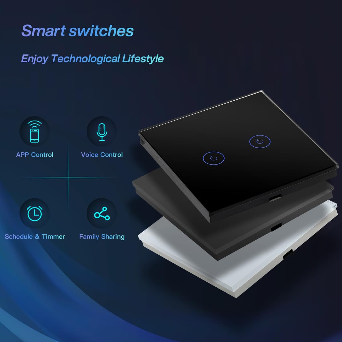 BSEED Interruptor Inteligente WIFI,Interruptores Tactil Con Cristal,Compatible con Alexa,Tuya y Smart Life,Requiere Cable Neutro,2 Gang 1 Vía,86mm Blanco — view 3