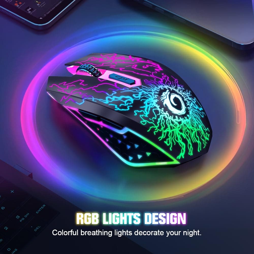 VersionTECH. Wireless Gaming Mouse, Rechargeable Computer Mouse Mice with Colorful LED Lights, Silent Click, 2.4G USB Nano Receiver, 3 Level DPI for PC Gamer Laptop Desktop Chromebook Mac -Black — view 4