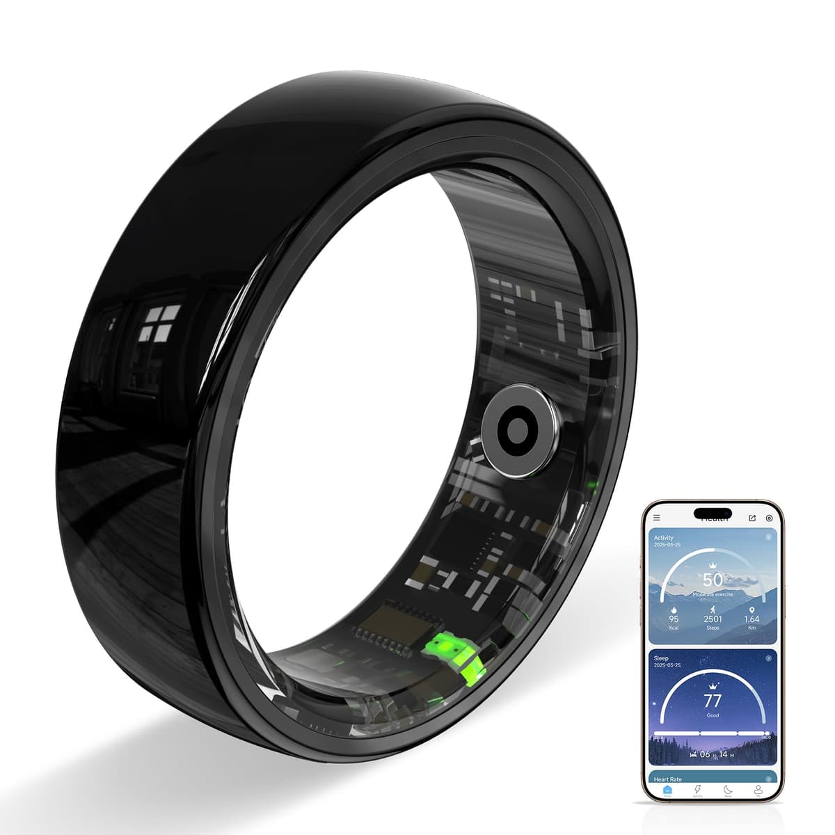 Smart Ring for Women Men,2026 New Ceramic Health Ring,No Monthly Subscription,Size First,Sleep Tracking Wearable-Heart Rate-Fitness Tracker for iOS&Android (Black, 10)