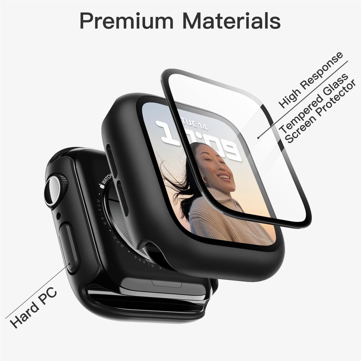 JETech Case with Screen Protector for Apple Watch Series 11/10 46mm, Overall Protective Cover, Built-in Tempered Glass Film High Sensitivity, 2 Pack (Black) — view 3