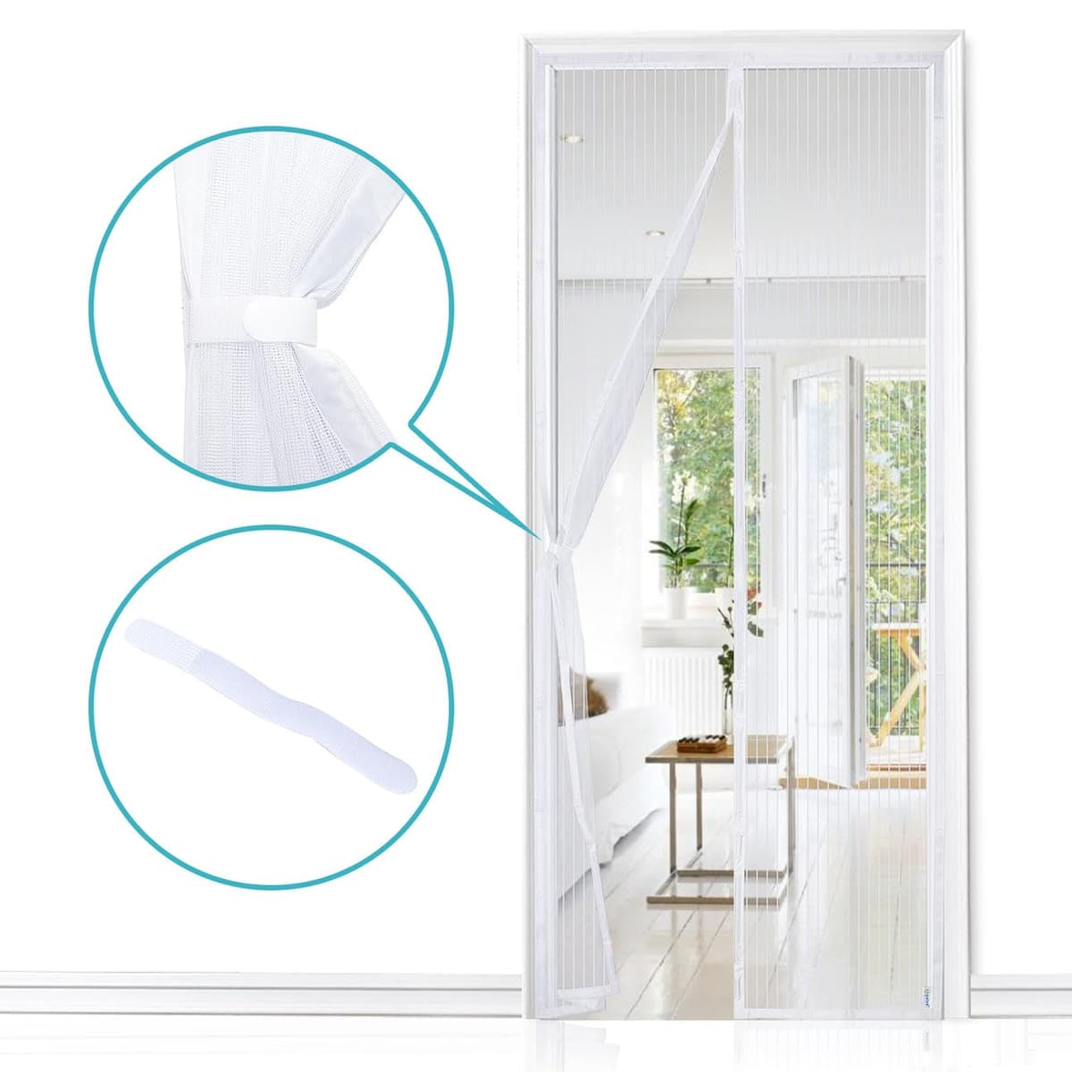 Mosquitera magnética para puerta de Apalus, cortina de malla, junta magnética de arriba a abajo con cierre automático, mantiene el aire fresco en el interior (80x200 CM, Blanco) — view 2