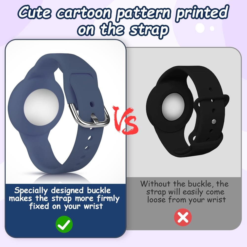 AXFEE Pulsera Compatible con Air-tag,1PC Pulsera de Silicona para Niños,con 4 Patrones DIY,Funda Protectora Ajustable Antipérdida,Impermeable Pulseras para Niños Mayores para Air-tag GPS Tracker, Azul — view 5