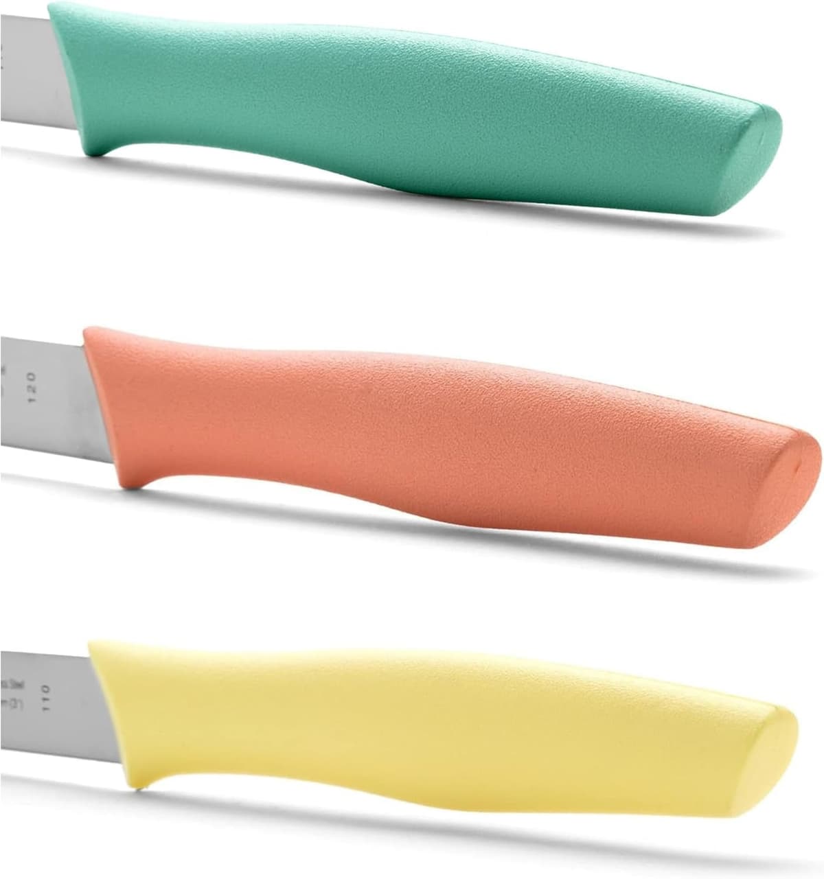 Arcos Set Cuchillos Mondadores. 3 Piezas Acero Inoxidable. Cuchillos Cocina Peladores Multicolor para Pelar Frutas y Verduras. Mango Ergonómico Polipropileno. Serie Nova. Naranja, Amarillo y Azul. — view 4