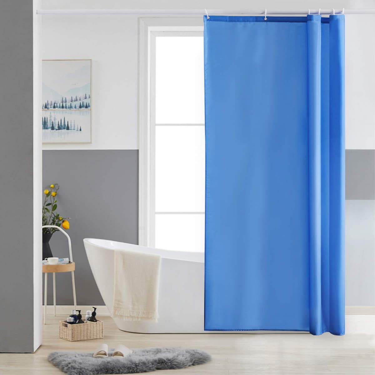 Furlinic Navy Shower Curtain Anti Mould Resistant Waterproof Bathroom Curtains Washable Polyester Fabric 90x180cm with Weight Tape for Bath Wet Room 35x72 Inch. — view 48