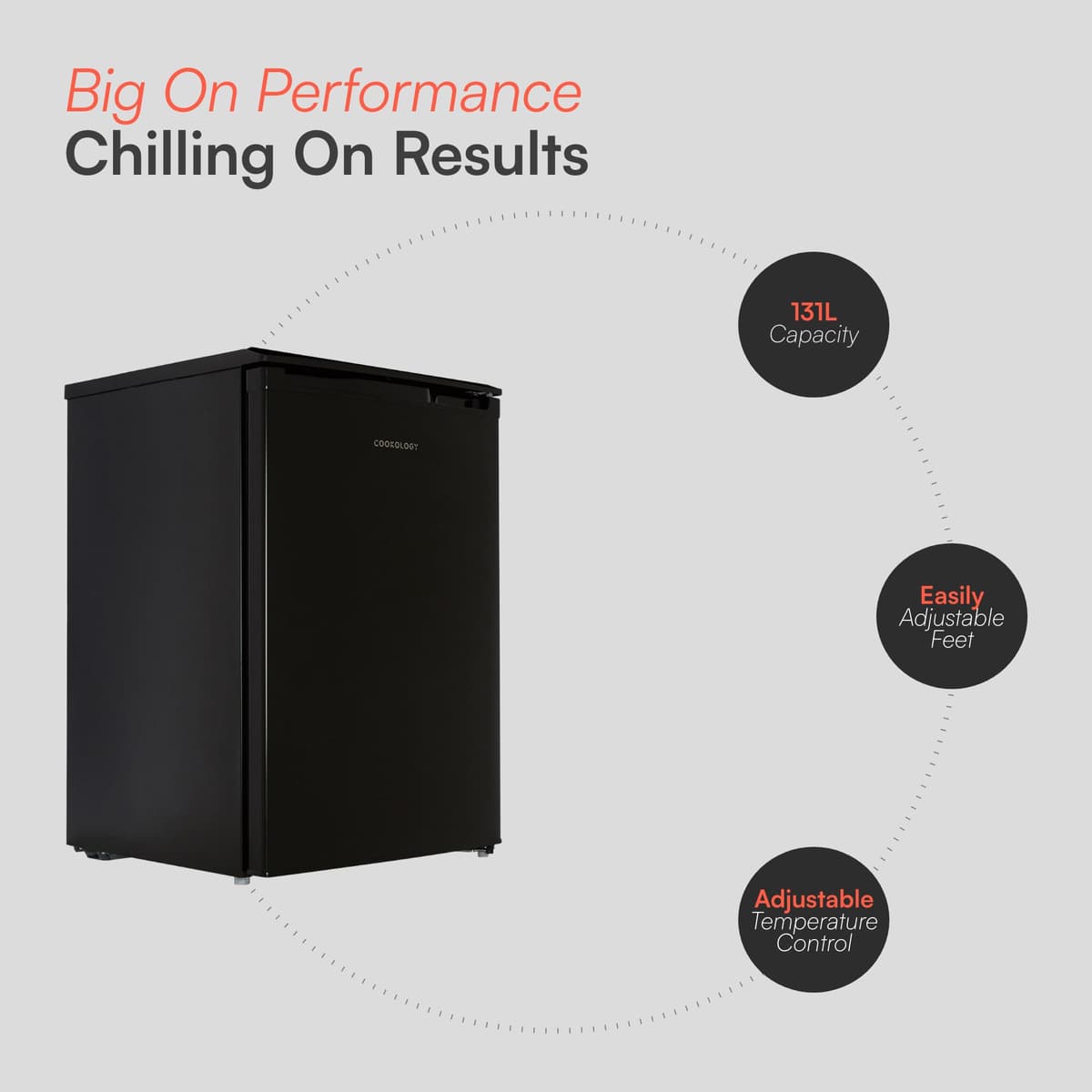 Cookology UCFR130 Undercounter Freestanding Fridge 130 Litre Capacity, Features an Adjustable Temperature Control and Legs and Reversible Door - In Black — view 3