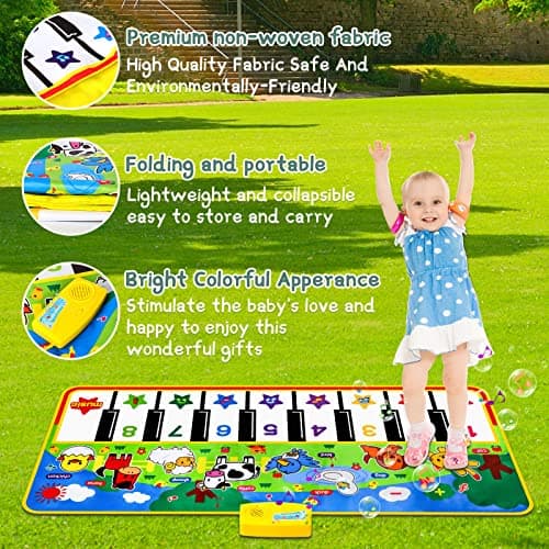 M SANMERSEN Piano Mat, 53'' x 23'' Musical Toys for Toddlers, Green Animal Theme, Electronic Keyboard, Piano Dance Mat, 16 Keys, 8 Animal Sounds & 8 Demo Melodies — view 4