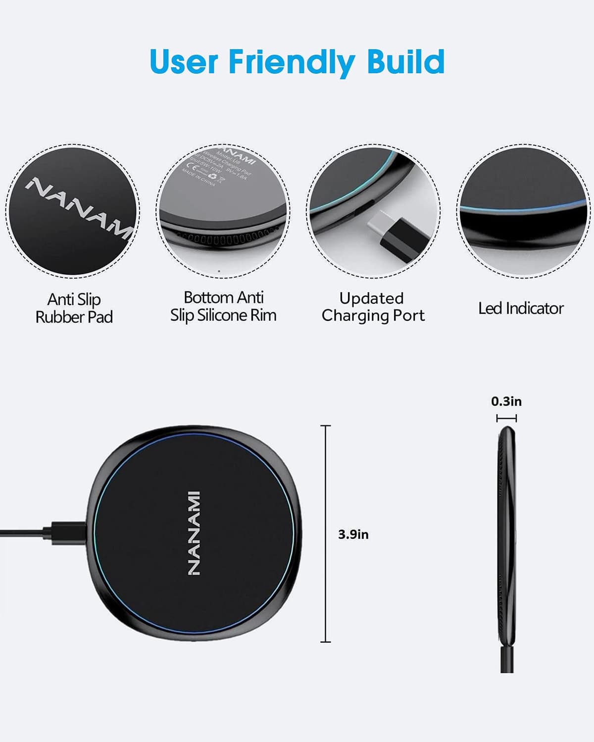 NANAMI Wireless Charger for iPhone and Samsung - Wireless Charging Pad 10W Max for iPhone 17 16 15 14 13 12 SE2 11 Xs XR X New Airpods and Galaxy S26 S25 Ultra S25+ S24 FE S23 S22 S21 S20 S10 — view 6