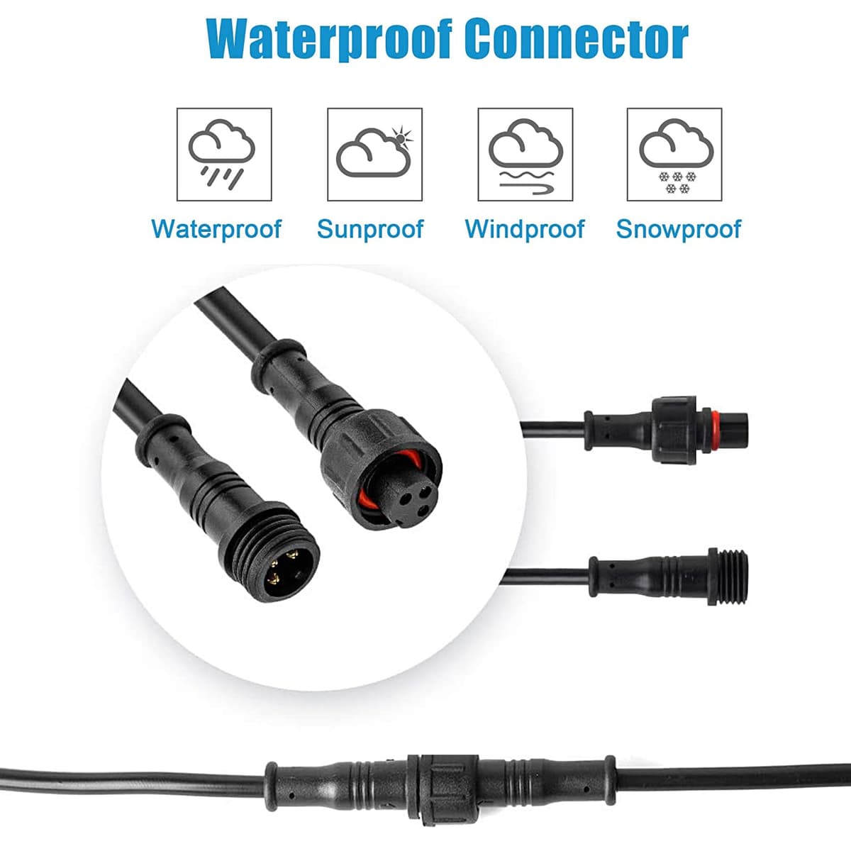 GZLFH Conectores estancos, 8 Pares de enchufes de 3 Pines, Conectores Impermeables IP65 con Cable de extensión 16AWG 20CM para focos solares, lámparas de jardín, Tiras de luz LED — view 3