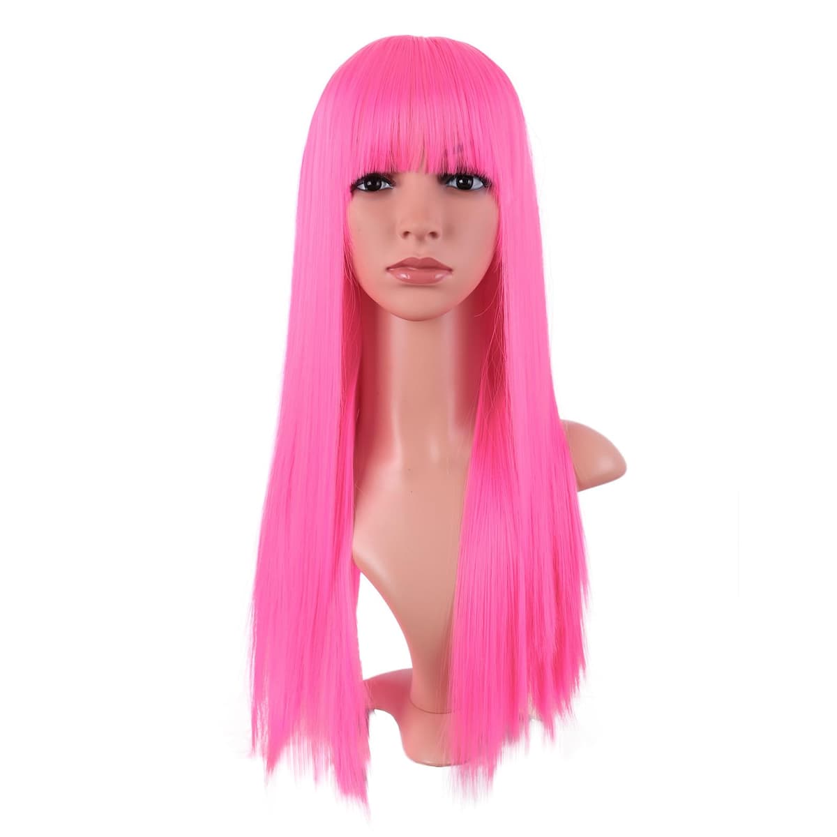 MapofBeauty 24 Pulgada/60 cm Largo Lacio Peluca Con Flequillo Sintética Cabello Heat Resistente Para Fiesta de Cosplay (Rosa Caliente) — view 21